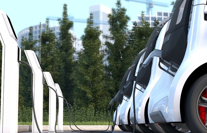 National Grid row of white EV's