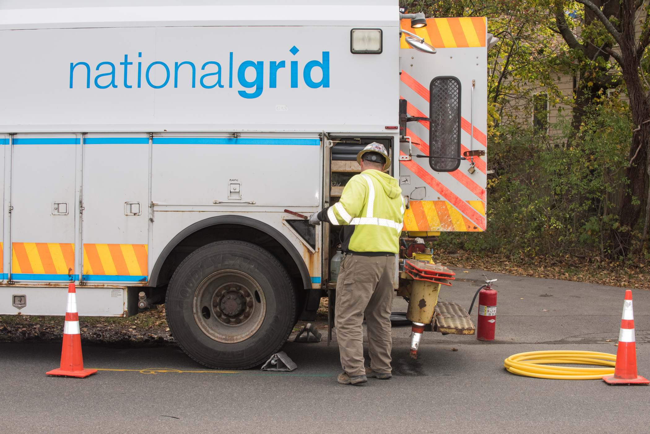 National Grid truck and employee
