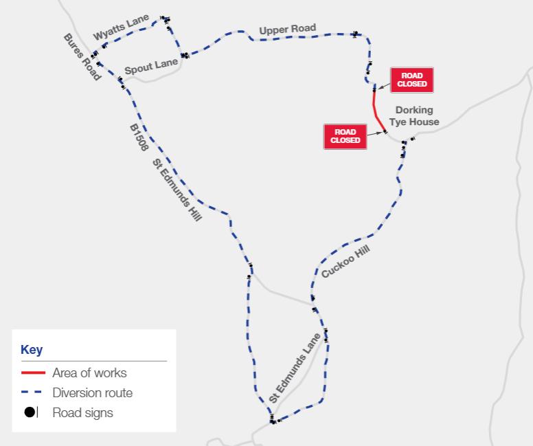 Map showing route of diversion due to road closure on Upper Road