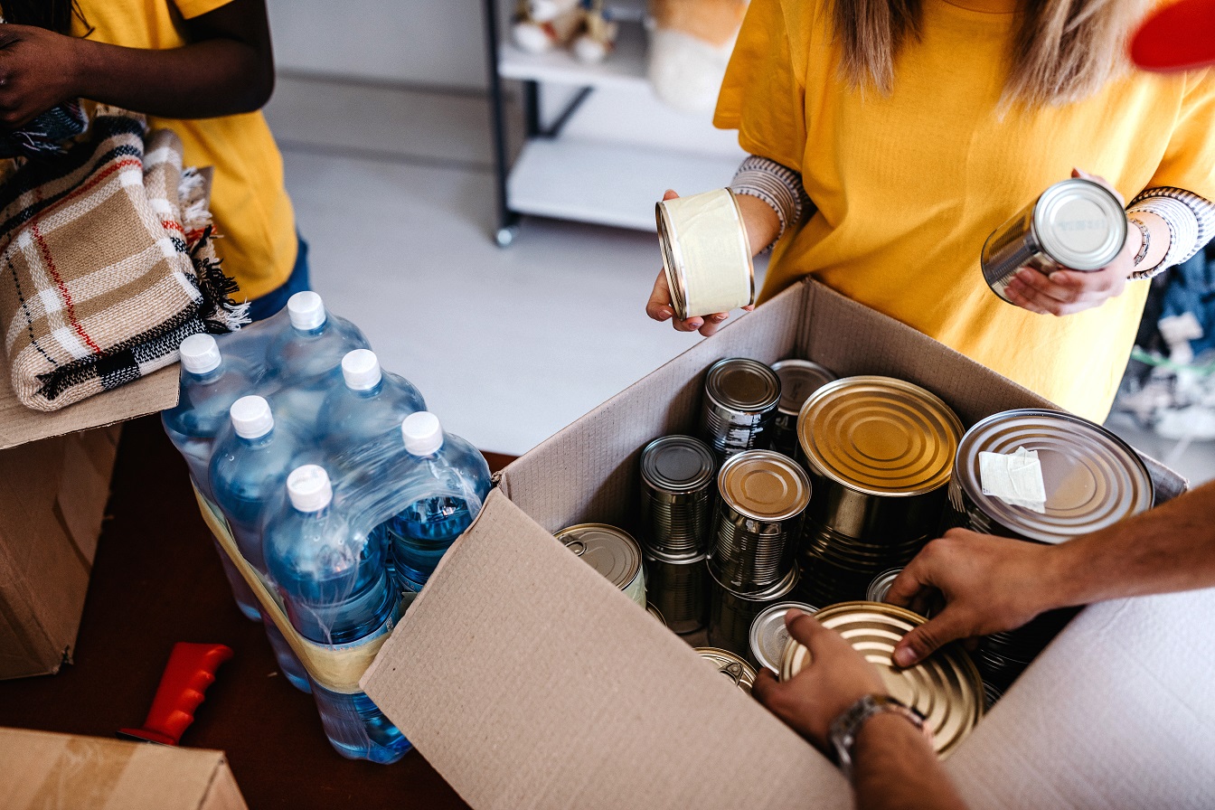 Charity woman with tinned food for National Grid