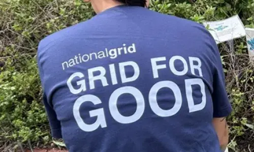 Grid for Good text on t-shirt