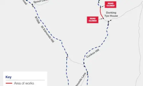 Map showing route of diversion due to road closure on Upper Road