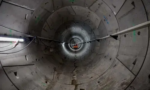 Cart in the distance inside new Humber pipeline tunnel