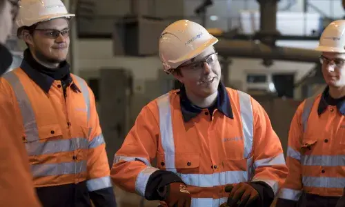 Nathan Hunt with fellow apprentices wearing PPE - used for the National Grid story 'Nathan Hunt: the apprentice with energy'