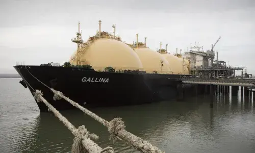 Grain ship docked in harbour