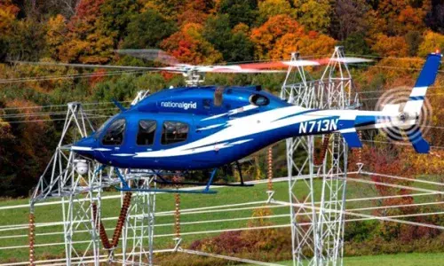 National Grid helicopter in the US inspecting power lines