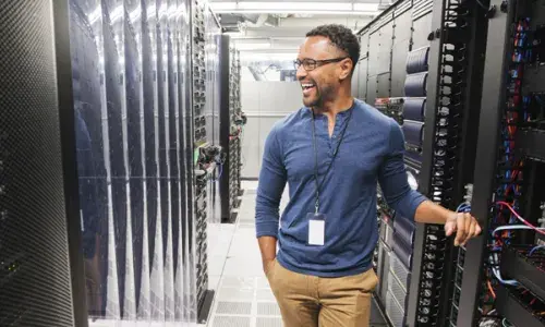 Technician in server room for NGP 'Exciting new investments in AI' story