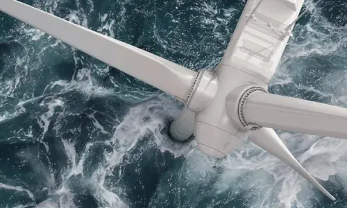 Wind turbine in the sea seen from above - for National Grid's multi-purpose interconnector (MPI) story