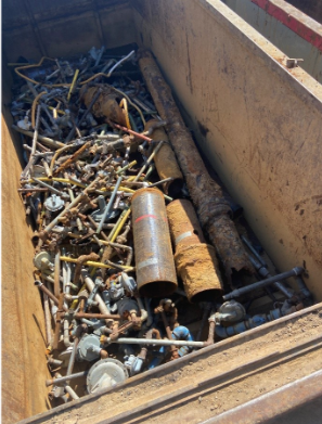 Scrap metal in bin