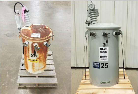 Before and after of refurbished transformers