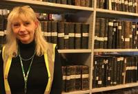 NGArchive_KerryMoores.jpg Information Records Manager Kerry Moores in the National Grid archive - used in the National Grid story 'Time travelling through the history of energy at the National Grid archive'